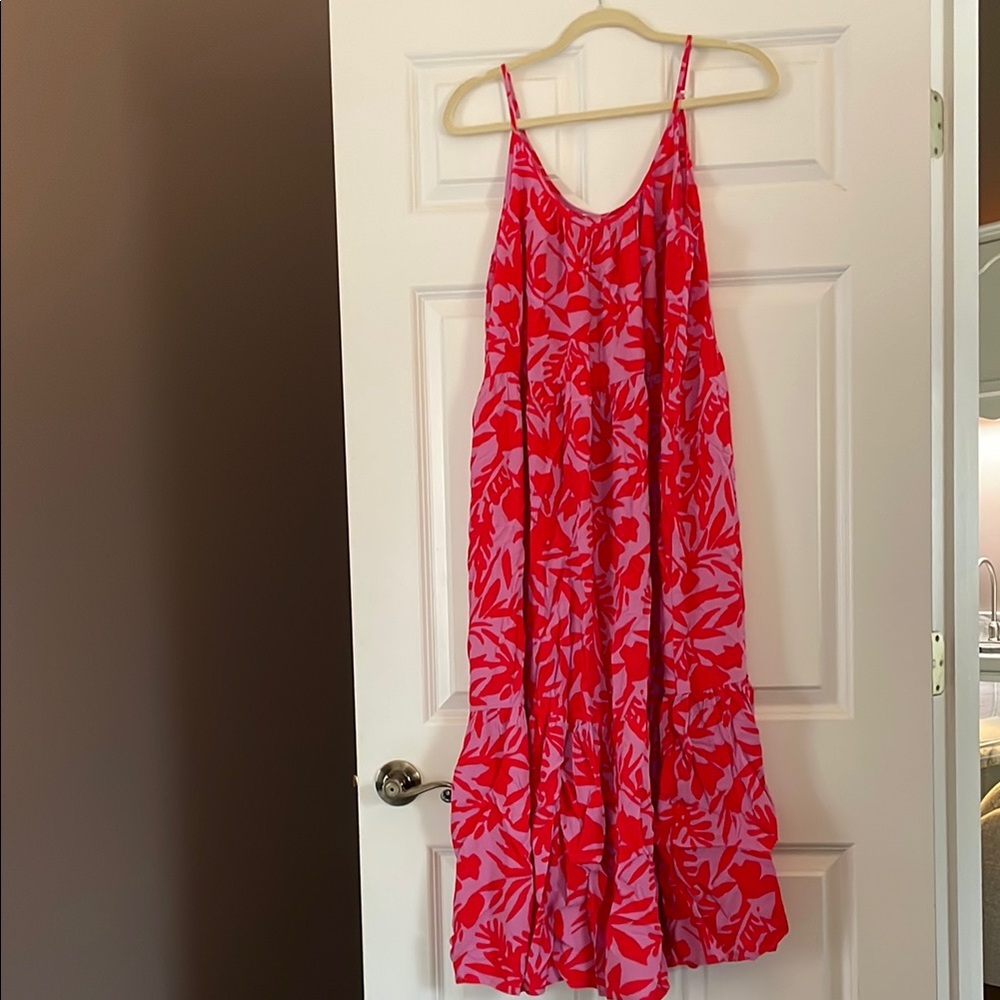 LOFT Red and Pink Sleeveless Maxi Sundress